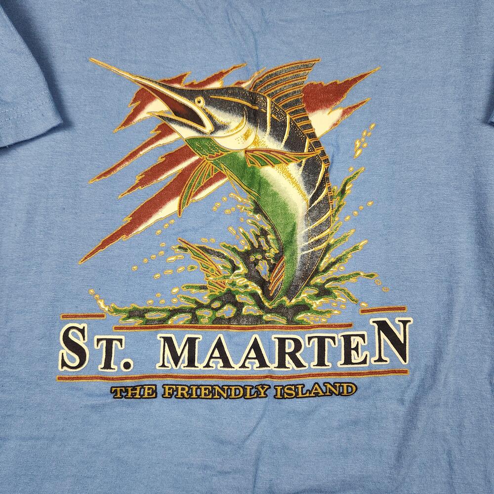 St Maarten Shirt Mens Large Blue Island Dreams Marlin Graphic Tourist Swordfish